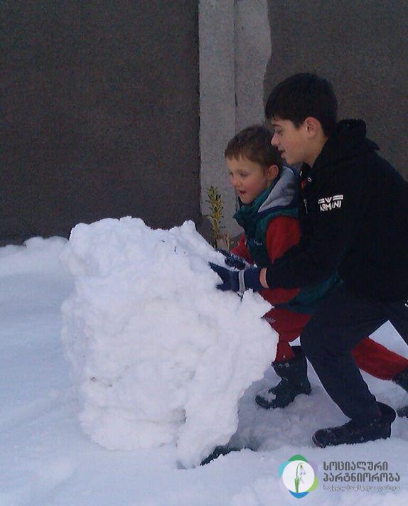 The children made a real snowman in Kobuleti boarding school image